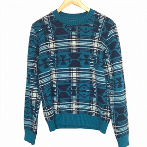 TOPMAN heavyweight fair isle knitted jumper sweater teal black  Small unisex